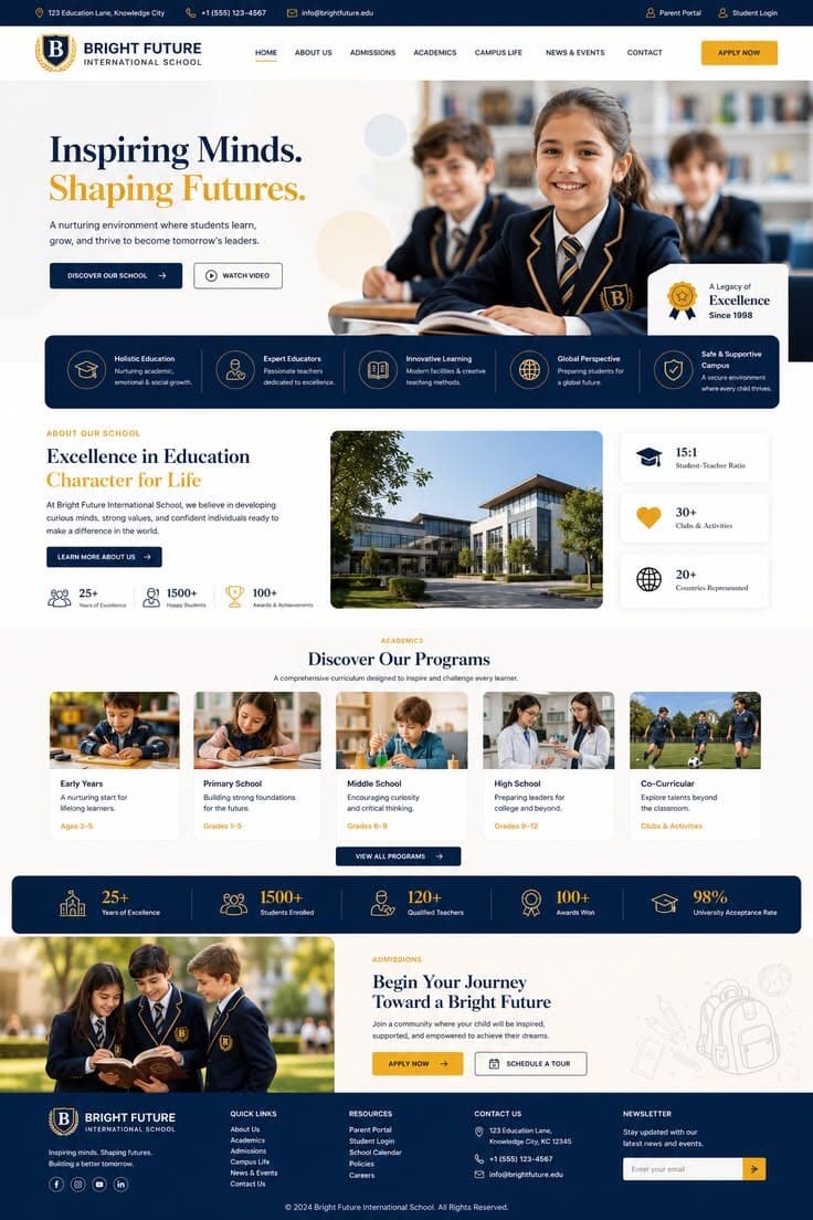 Bright Future International School website preview