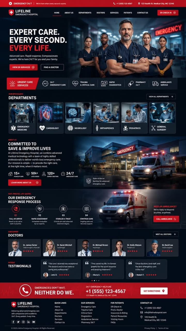 Lifeline Emergency Hospital website preview